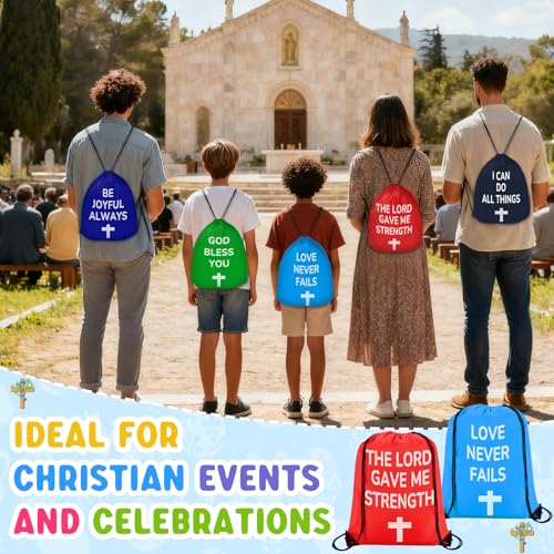 VZZNN 30 Pcs Christian Gifts Drawstring Backpack Bulk Bible Verse Bags Church Supplies String Backpack Cinch Bag Inspirational Religious Jesus Stuff(10 Colors) - color: Style 4