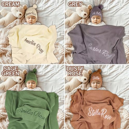 Personalized Baby Blanket Gift Box, 100% GOTS Organic Certified, Customized Swaddle Blanket with Name, Receiving Blankets for Boys and Girls, Embroidered Gifts for Newborns, Kids and Baby Showers