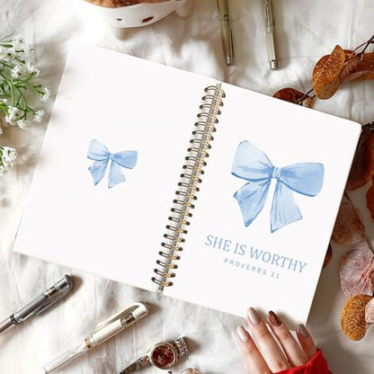 Cute Blue Bow She is Worthy Christian Notebook Journal for Women - color: Proverbs 31(blue)