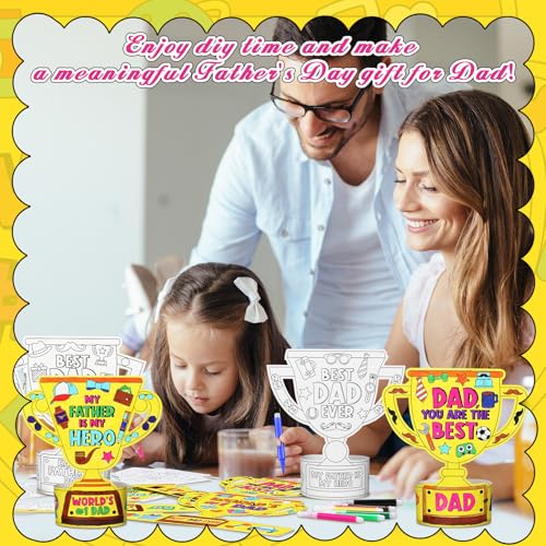 Dunzoom 48 Pcs Father's Day Trophy Craft Kit Color Your Own Father's Day DIY Crafts Coloring My Father is My Hero DIY Dad Gift Set for Home Activities Dad Party Art Projects - style: Father's Day