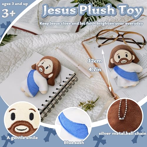 12-Piece Jesus Plush Doll – Soft Religious Stuffed Animal for Kids – Christian Savior Toy for Easter, Baptism, First Communion, and Sunday School Gifts 12" - color: Blue-b