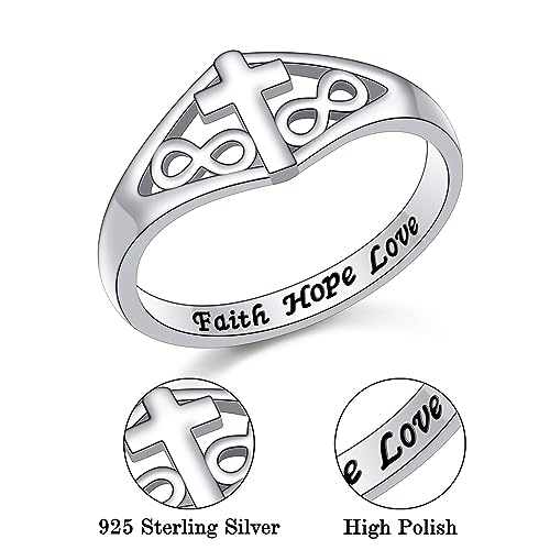 DAOCHONG 925 Sterling Silver CZ Infinity Cross Ring Inspirational Jewelry - color: Infinity Cross