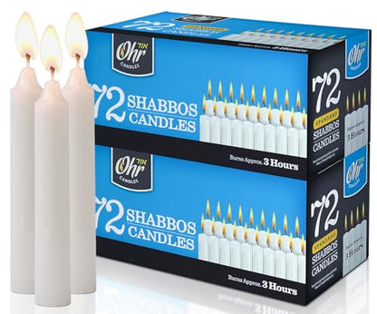 OHR CANDLES Shabbat Candles, Traditional Shabbos Candles, 3 Hour, 72 Count (Pack of 2) (144 Count) - size: 2-Pack