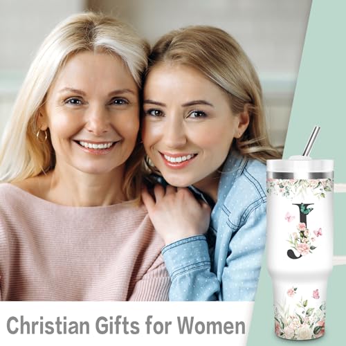 Christian Gifts for Women, Christian Monogrammed Tumbler 40oz - style: Initial J cup