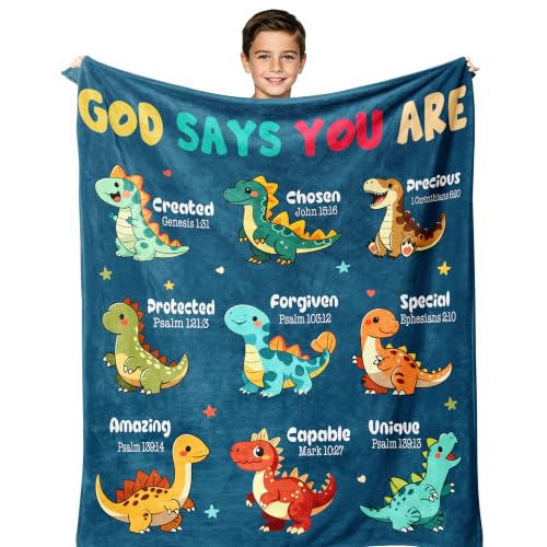 Nicetous Baptism Gifts for Boys, Dinosaur Gifts Soft Throw Blanket 40x50in - color: Baptism-dinosaur