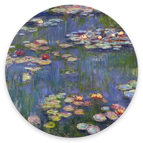 Mouse Pad, Cute Mousepad with Design, Round Water Lilies Claude Monet Mat, Small Non-Slip Rubber Gaming Pads, Office Home Personalized Pad 7.9×7.9×0.12 inches - color: Water Lilies Claude Monet