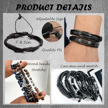 Punk Braided Leather Bracelets for Men Women Tribal Wrap Wristband - color: Star