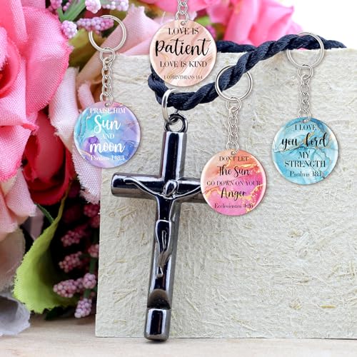 clothmile 100 Pcs Bible Verse Keychains Christian Keyrings Marble Keychains Acrylic Religious Key Rings for Women - color: Marble