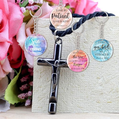 clothmile 100 Pcs Bible Verse Keychains Christian Keyrings Marble Keychains Acrylic Religious Key Rings for Women - color: Marble