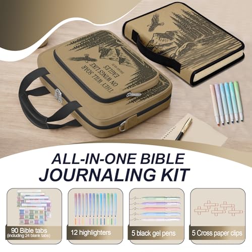 Eagle Bible Cover Case for Men,Large Bible Bag Carrying Case with Strap & Handle Zipper Pocket, Bible Study Supplies Journaling Kit, Pens Highlighters Cross Clips Tabs Christian Gift - color: Eagle