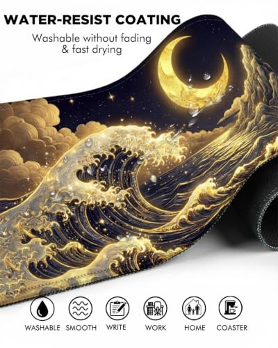 Mouse Pad, Desk Mat, 31.5x11.8in Large Mousepad, Golden Waves - color: Golden Waves