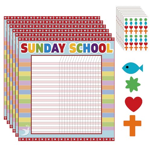 Yeaqee12 Pcs Sunday School Attendance Charts with Sticker, Red - color: Red