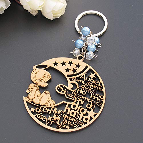 12 Pcs Baptism Wood Angel Keychain Favors with Organza Gift Bags