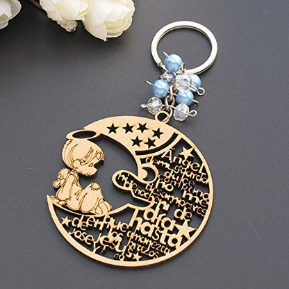 12 Pcs Baptism Wood Angel Keychain Favors with Organza Gift Bags
