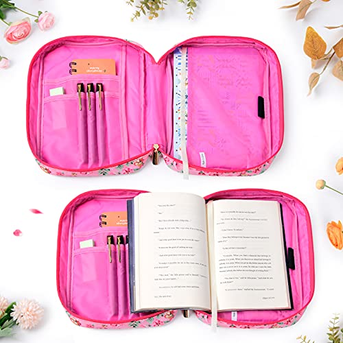 G-LEAF Bible Cover Case/Book Cover, Bible Case for Women Girls, Bible Cover Bags Floral Pattern With Handle Fits for Standard Size Bible, 9.5x6.7x2.5 In - color: Peony