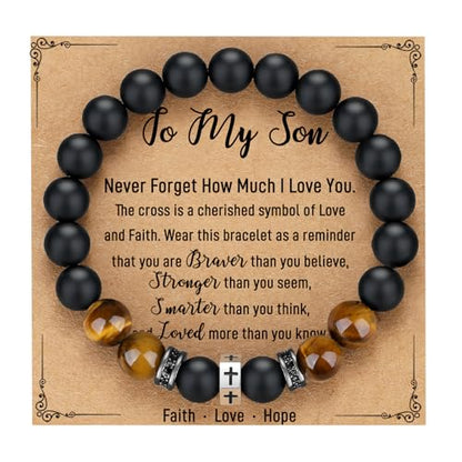 TONY & SANDY Christian Gift for Him Kids Teen Boys Adults Men Cross Bracelet Son Grandson Birthday Graduation Easter Religious Gifts for Men Christmas - style: Son ( 7.5 Inches )