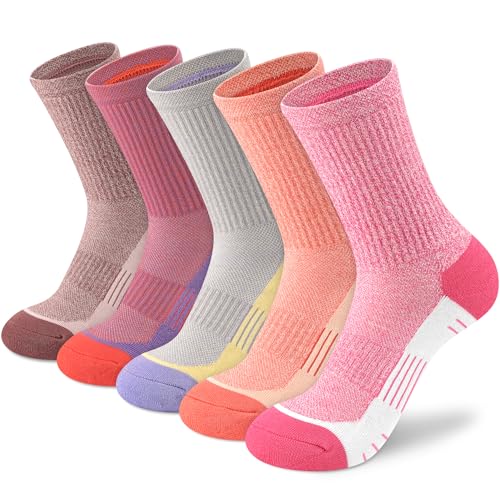 cuangya Women Crew Socks Athletic Cushioned Running Hiking 3-5 Pairs - color: 5 Pairs Crimson Passion, size: 8-10