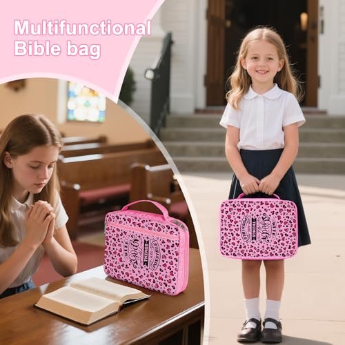 ICOSY Bible Cover, Church Bag for Women and Girls - color: Pink Leopard