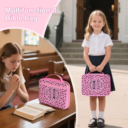 ICOSY Bible Cover, Church Bag for Women and Girls - color: Pink Leopard