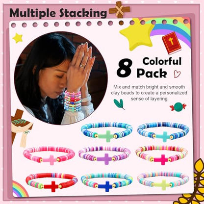 Artlunar Cross Bracelet for Men Women Beaded Clay Elastic Stackable Stretch Bracelets Christian Jewelry Gifts