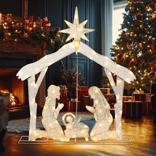 4.3 FT Lighted Christmas Nativity Scene, Pre‑Lit Outdoor Yard Decor