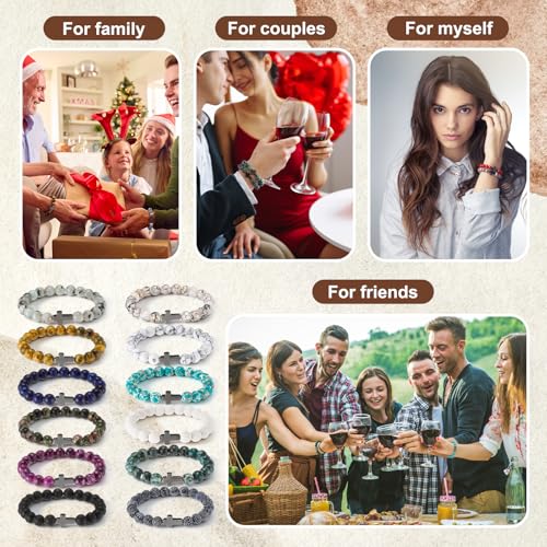 Huquary 24 Pcs Cross Beaded Bracelets, 8mm Christian Stone - color: multiple colors