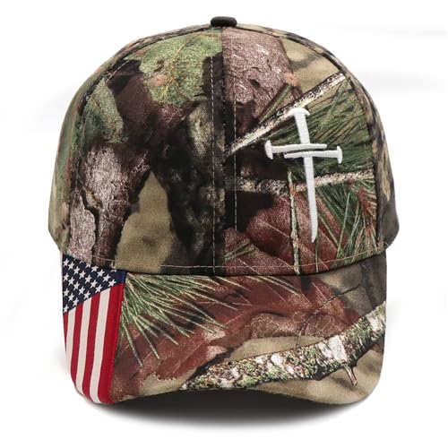 Redeemed 3 Nails Cross Hat with American Flag Christian Hats for Men Women Adjustable Cotton Embroidered Baseball Cap - color: Camouflage
