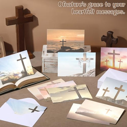 Motiskyy 50 Pcs Blank Greeting Cards 4x6, Blank Cards with Envelopes, 10 Designs, Ideal Stationary Set for All Occasions, Stationary with Matching White Envelope and Sticker(Cross) - style: Cross