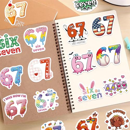 50 Pcs Funny 67 Stickers, Trending Social Media Themed Decals for Birthday Parties, Laptops, Luggage, Water Bottles, Phone Cases Crafts (6-7) - color: 6-7