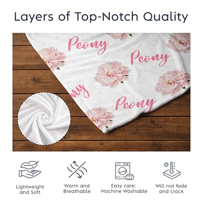 Personalized Floral Name Blanket, Custom Floral Name Design Peony, Soft Nursery Throw, Newborn Birthday Baptism Christening Keepsake - color: #Ver7