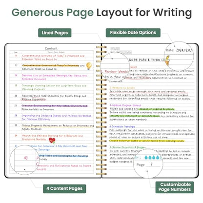 Taja Large Spiral Lined Journal for Women and Men, Notebook for Work - color: Z-Poppy Garden