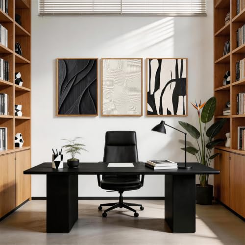 CHDITB 3D Textured Black White Framed Wall Art, Minimalist Relief Painting - color: 3d Black White