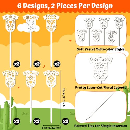 TICIAGA Cielito Lindo Baby Shower Bodysuit Wooden Picks Floral Vase Filler - color: White Papel Picado