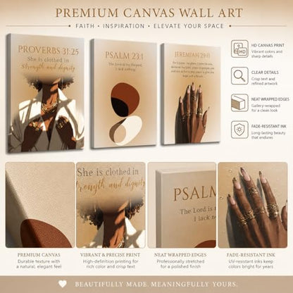 IEMIHZUM African American Girl Christian Wall Art Set of 3 16x24in - color: Canvas Scripture, size: 24L"X16W"