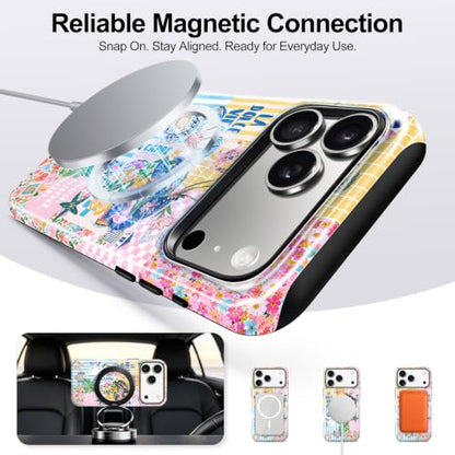for iPhone 17 Pro Max Case, Cute Summer Magnetic Phone Case - color: Coastal Blue Yellow, size: iPhone 17 Pro Max