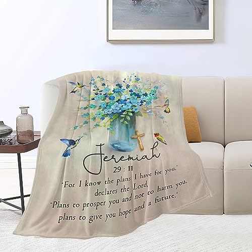 jamie world Scripture Blanket Christian Bible Throw Faith Gifts 50"x40" - color: Christian Blue Flower, size: 50"x40"