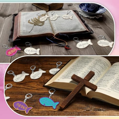 Yuntau 24 Pcs Jesus Faith Fish Keychain Crafts, Vbs Wooden Craft - style: Jesus Fish