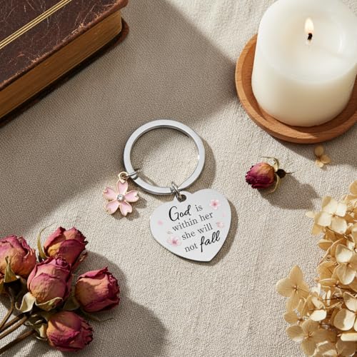 Bible Keyachain Christian Gifts for Women Cross Keychain Religious Gifts Bible Gift Faith Gift for Men - color: God is Within Her,she Will Not Fall