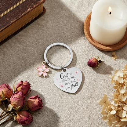 Bible Keyachain Christian Gifts for Women Cross Keychain Religious Gifts Bible Gift Faith Gift for Men - color: God is Within Her,she Will Not Fall