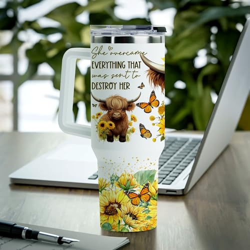 Highland Cow Gifts for Women - Highland Cow Tumbler Cup - Birthday Gifts for Female Farmers & Cowgirls - 40 Oz Tumbler with Handle & Straw - color: Highland Cow