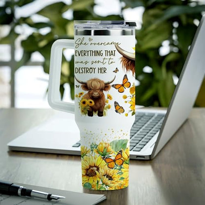 Highland Cow Gifts for Women - Highland Cow Tumbler Cup - Birthday Gifts for Female Farmers & Cowgirls - 40 Oz Tumbler with Handle & Straw - color: Highland Cow