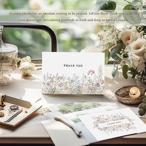 SLAPAFLIFE Floral Thank You Cards with Envelopes,48Pack - 4x6 Inches Thank You Notes with envelope and stickers,baby shower thank you cards,Thank you cards for baby shower,wedding,Birthday (Pack of 2) - size: 4x6 inches (Pack of 2)