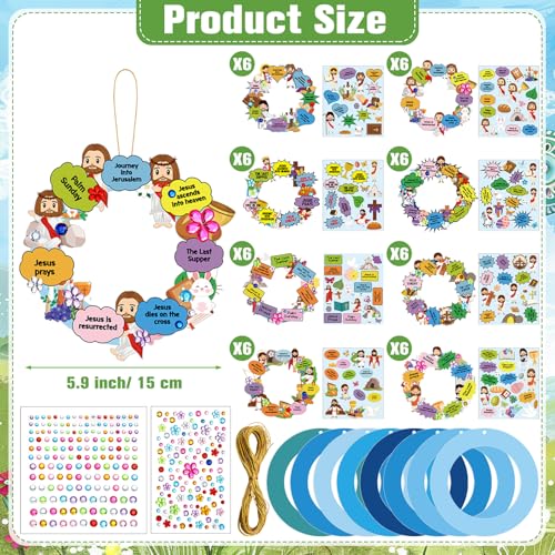 Hollowfly 48 Sets Christian Easter Wreath Craft Kit for Sunday School - style: Jesus