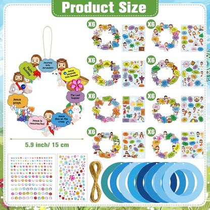 Hollowfly 48 Sets Christian Easter Wreath Craft Kit for Sunday School - style: Jesus