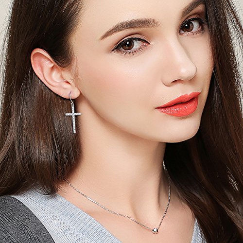 DAOCHONG S925 Sterling Silver Cross CZ Dangle Earrings Classic Jewelry