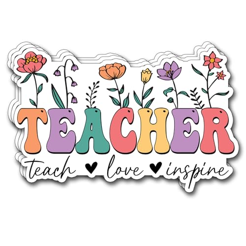 (3Pcs) Teacher Teach Love Inspire Sticker, Teacher Inspirational Decals Decorate Books Laptop Phone Water Bottles Kindles Stickers Tumbler Waterproof Vinyl Decorate Sticker 3 x 2 Inch - color: Teacher Teach Inspire Love