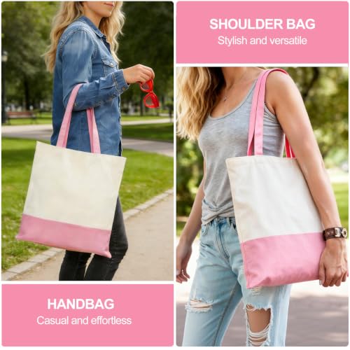 Canvas Tote Bag with Zipper, Halloween Trick or Treat Bags for Kids Bulk - color: [A2] Beige / Pink