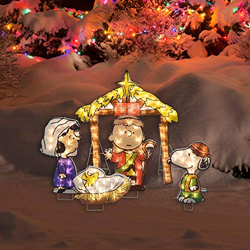 ProductWorks 32-Inch Peanuts Nativity Pageant Scene 2D Pre-Lit 150 LED Lights 5 Piece Set Yard Art
