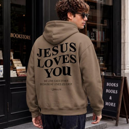 Wrenpies Christian Jesus Love You Hoodie for Men Jesus Is King Faith Religious Bible Verse Hoodies Graphic Fleece Sweatshirt - color: Coffee, size: Small