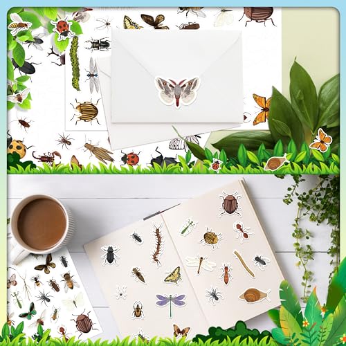 LINAYE 24 Sheets Insect Stickers for Kids Boys Girls, 780 Counts Bug Stickers for Scrapbooking,Water Bottles,Envelopes,Laptop - style: Insects 24 Sheets